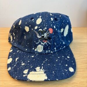 RARE Staple Pigeon Mens Blue Bleached Splatter Denim Baseball Cap Hat Adjustable
